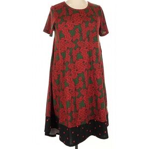 LuLaRoe Womens Dress Size 2XL Carly Red Green Black Dipped Floral 2X XXL NWT